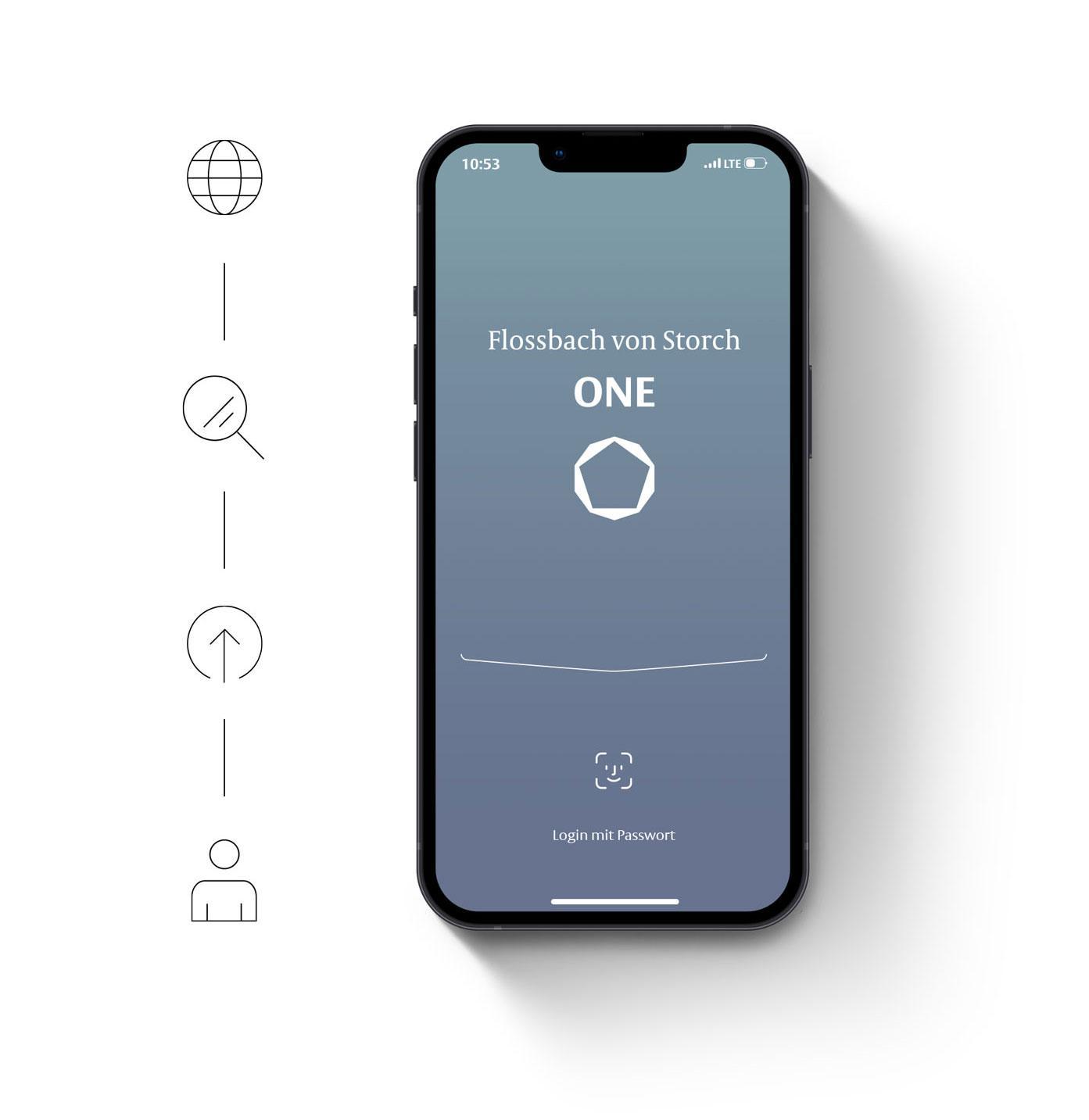Screenshot of the home page of our "Flossbach von Storch ONE" app